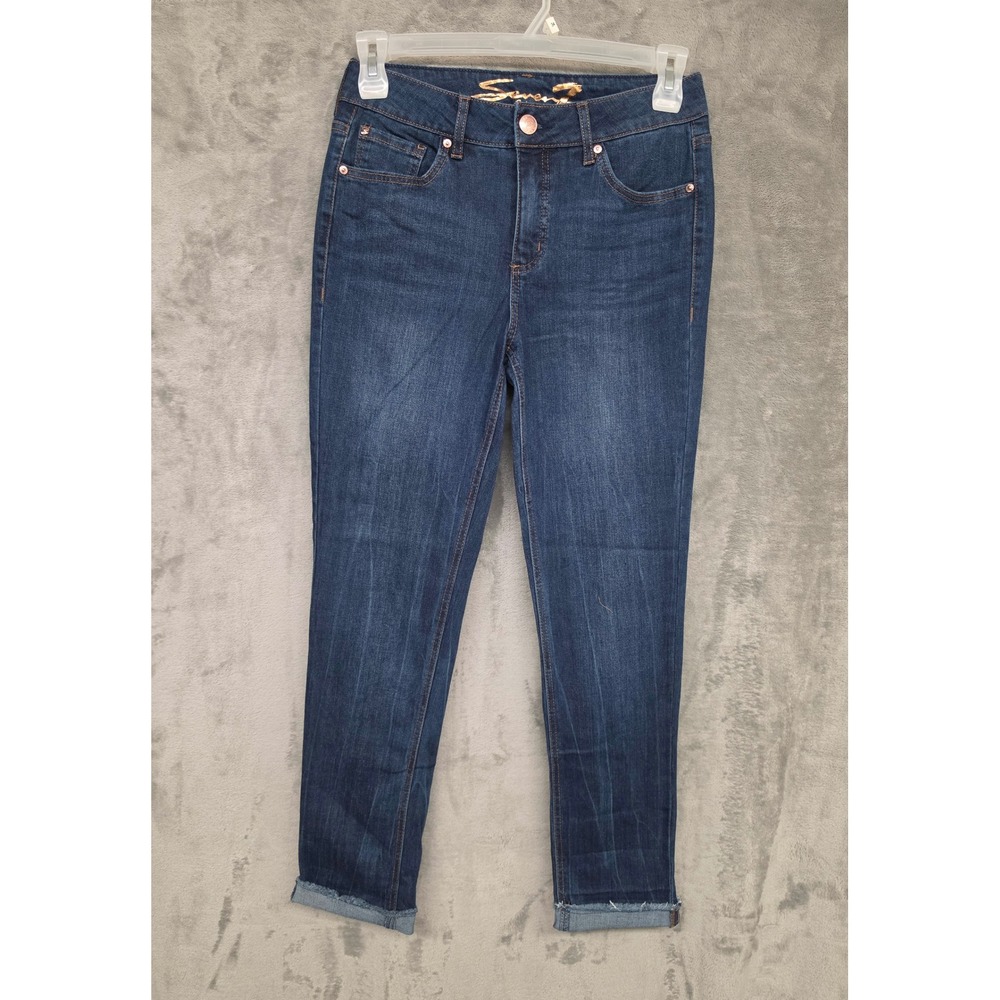 Seven7 Jeans Weekend Slim Womens Size 4 Dark Wash Frayed Hem Stretch Denim